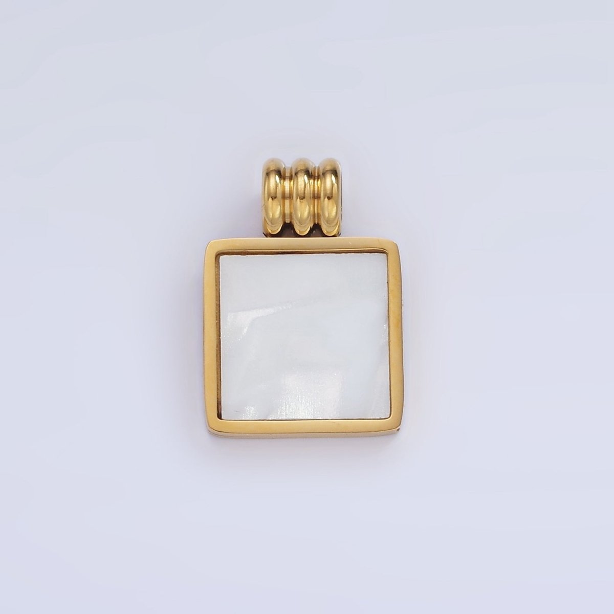 Stainless Steel Shell Pearl Square Bezel Triple Band Charm | P968 - DLUXCA