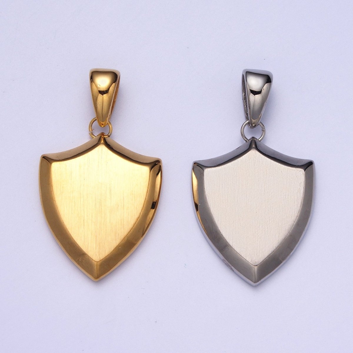 Stainless Steel Shield Engravable Geometric Pendant in Gold and Silver J-432 J-433 - DLUXCA