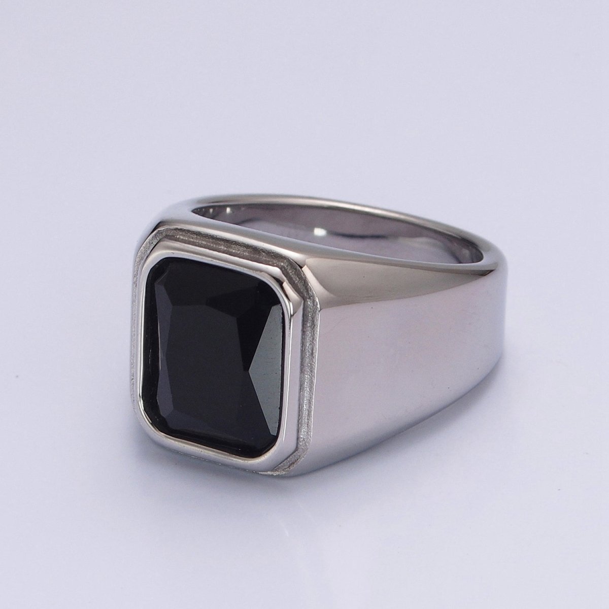 Stainless Steel Signet Rings for Men Black Silver Simple Square CZ Solid Polished Biker Band Pinky Thumb Ring O-814~O-820 - DLUXCA