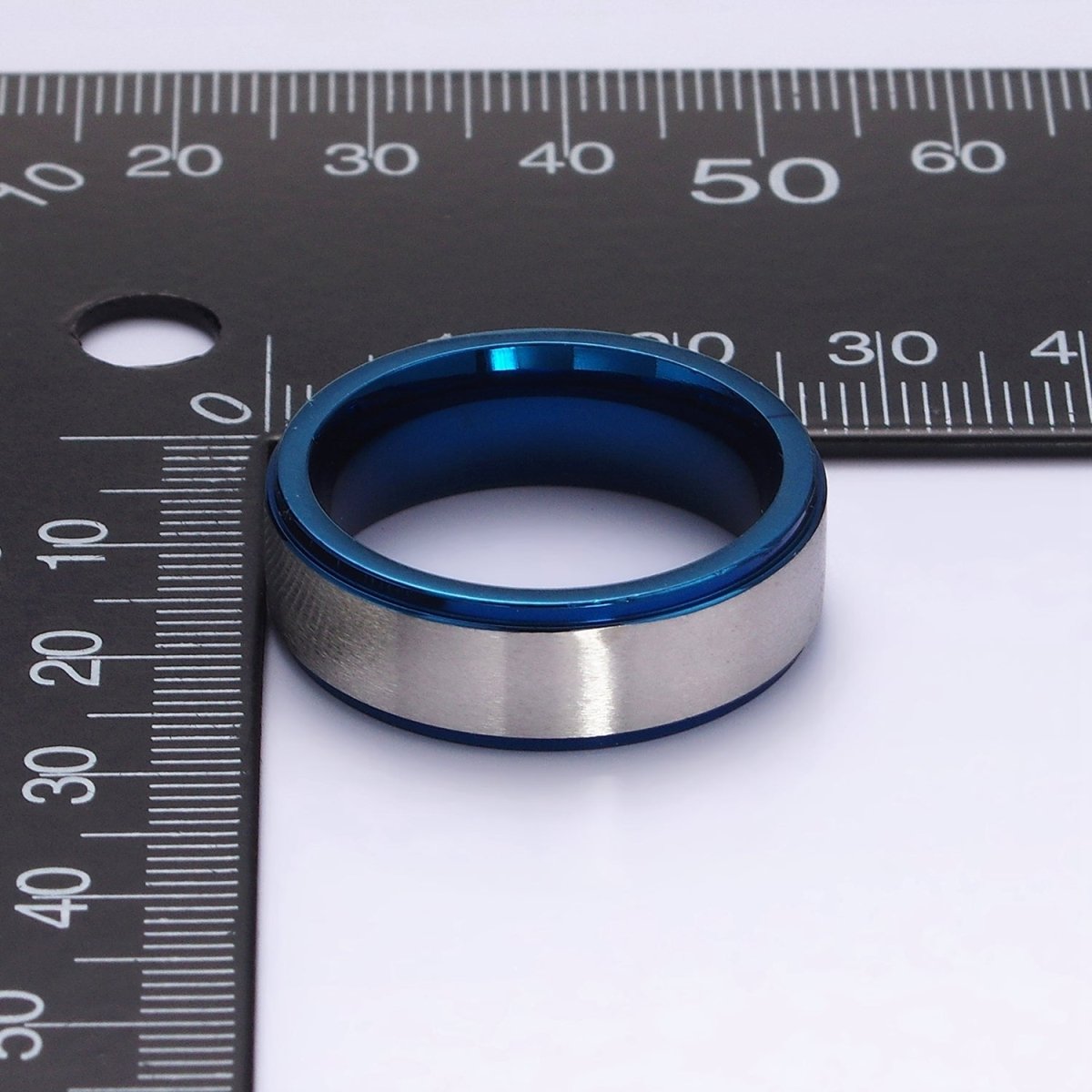 Stainless Steel Silver Band Metallic Blue Ring | O1198 - O1200 - DLUXCA