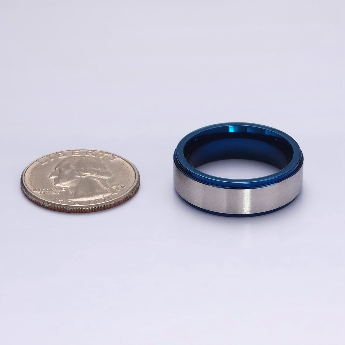 Stainless Steel Silver Band Metallic Blue Ring | O1198 - O1200 - DLUXCA
