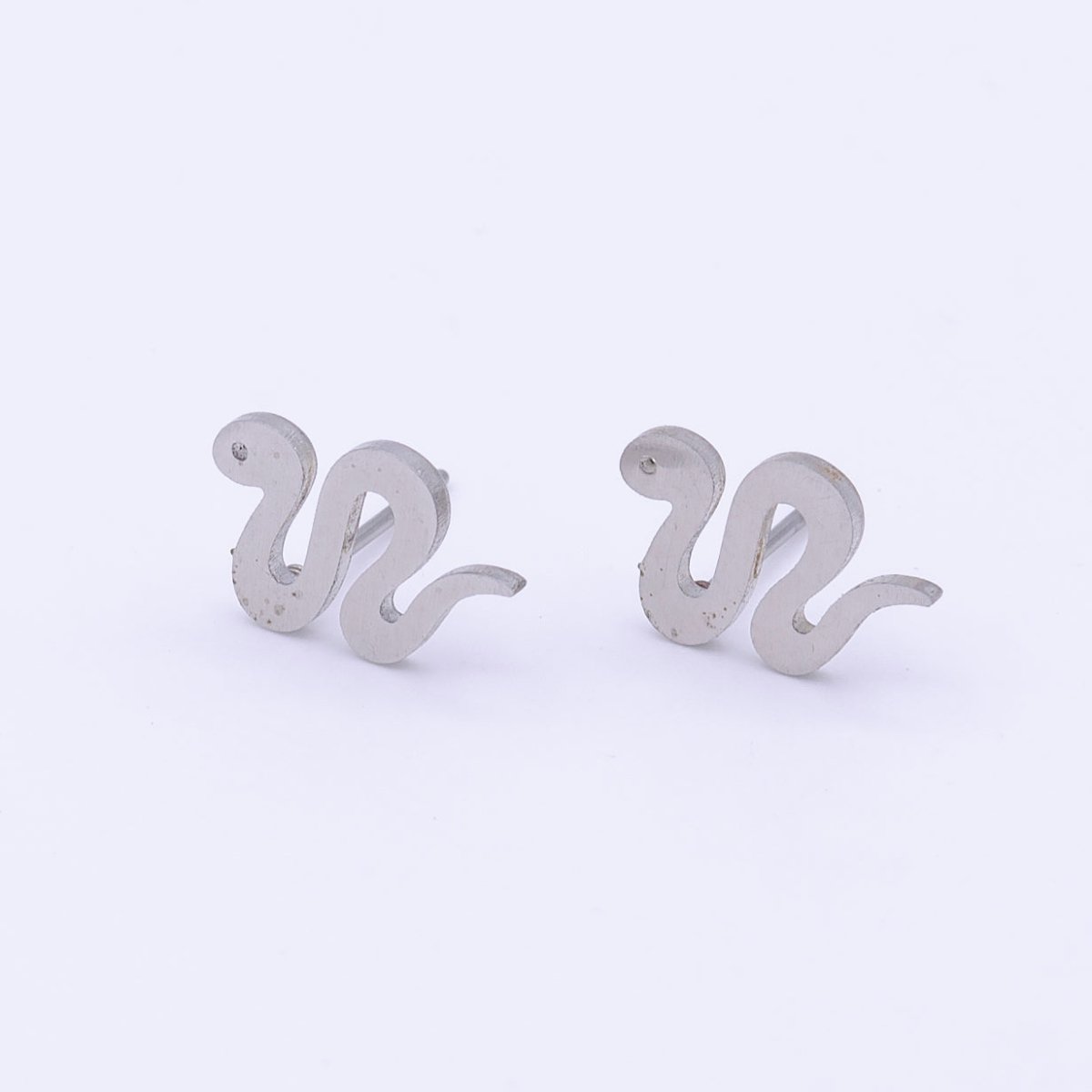 Stainless Steel Silver Serpent Snake Minimalist Frame Stud Earrings | Y-249 - DLUXCA