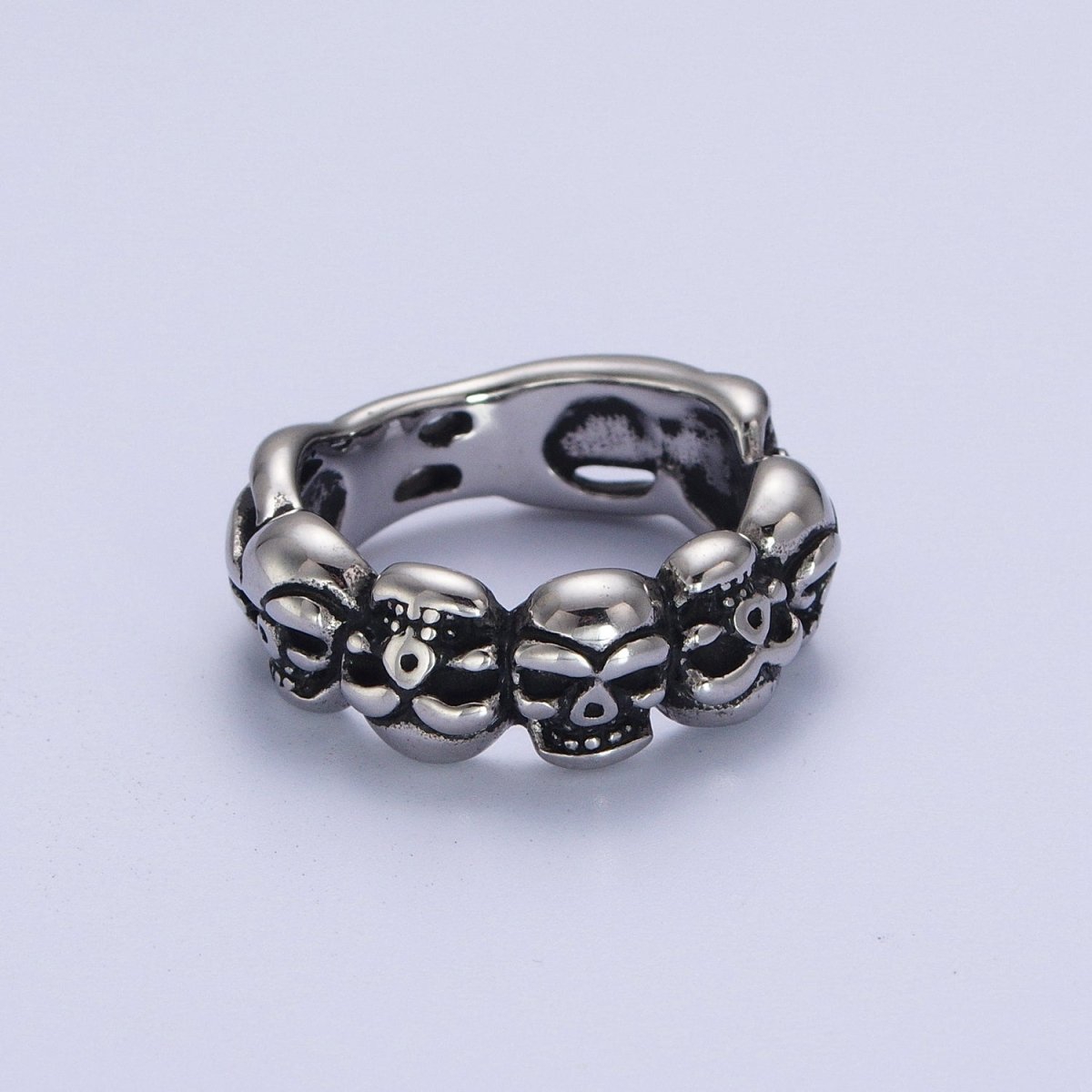 Stainless Steel Skeleton Skull Bone Lined Silver Ring | Y-542 ~ Y-545 - DLUXCA