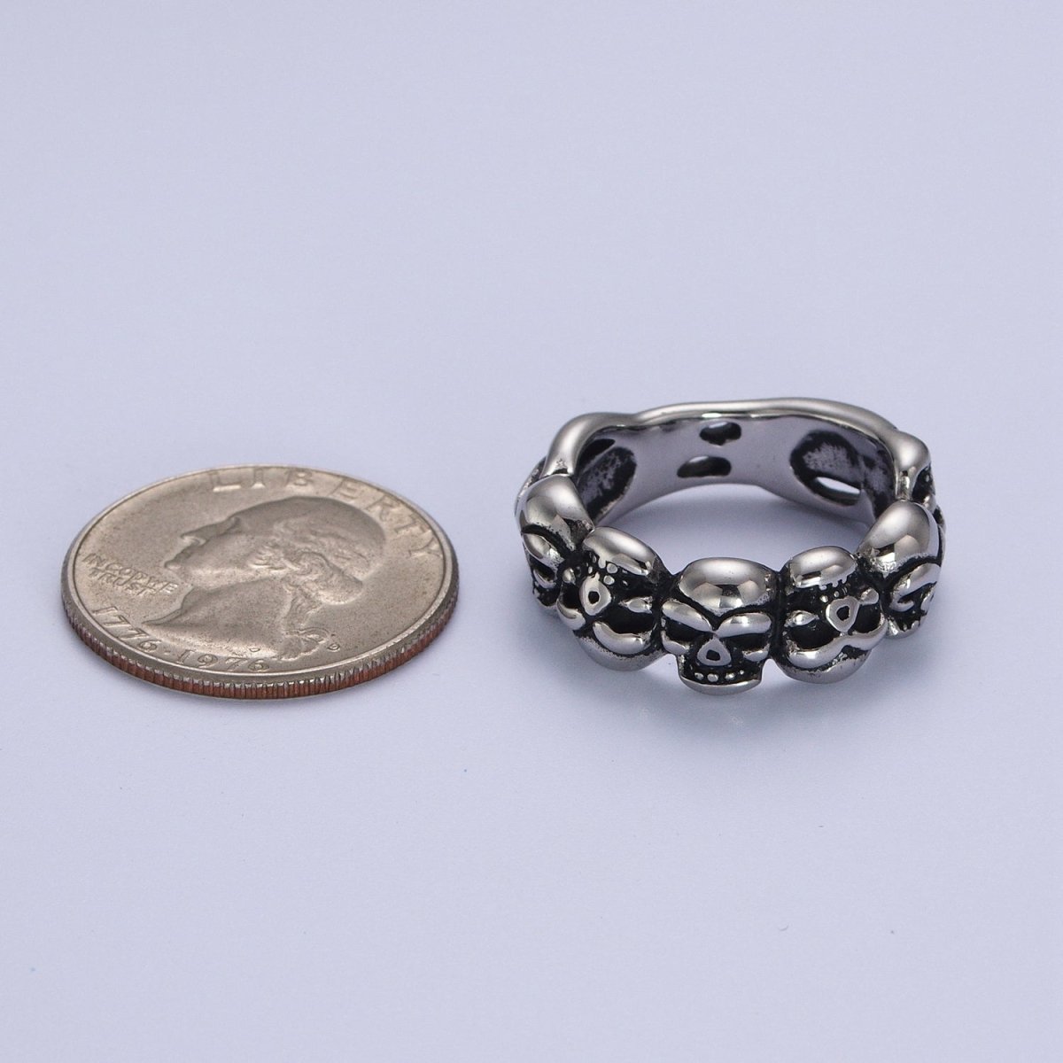 Stainless Steel Skeleton Skull Bone Lined Silver Ring | Y-542 ~ Y-545 - DLUXCA