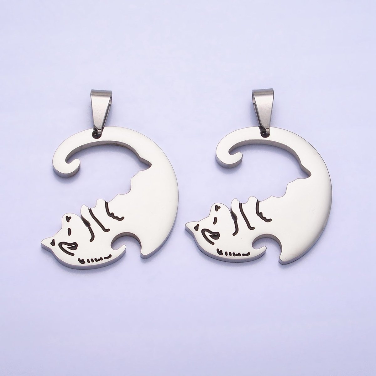 Stainless Steel Sleeping Dog Puppy Couple's Friendship Pendant Set in Gold & Silver | P-1123 - DLUXCA