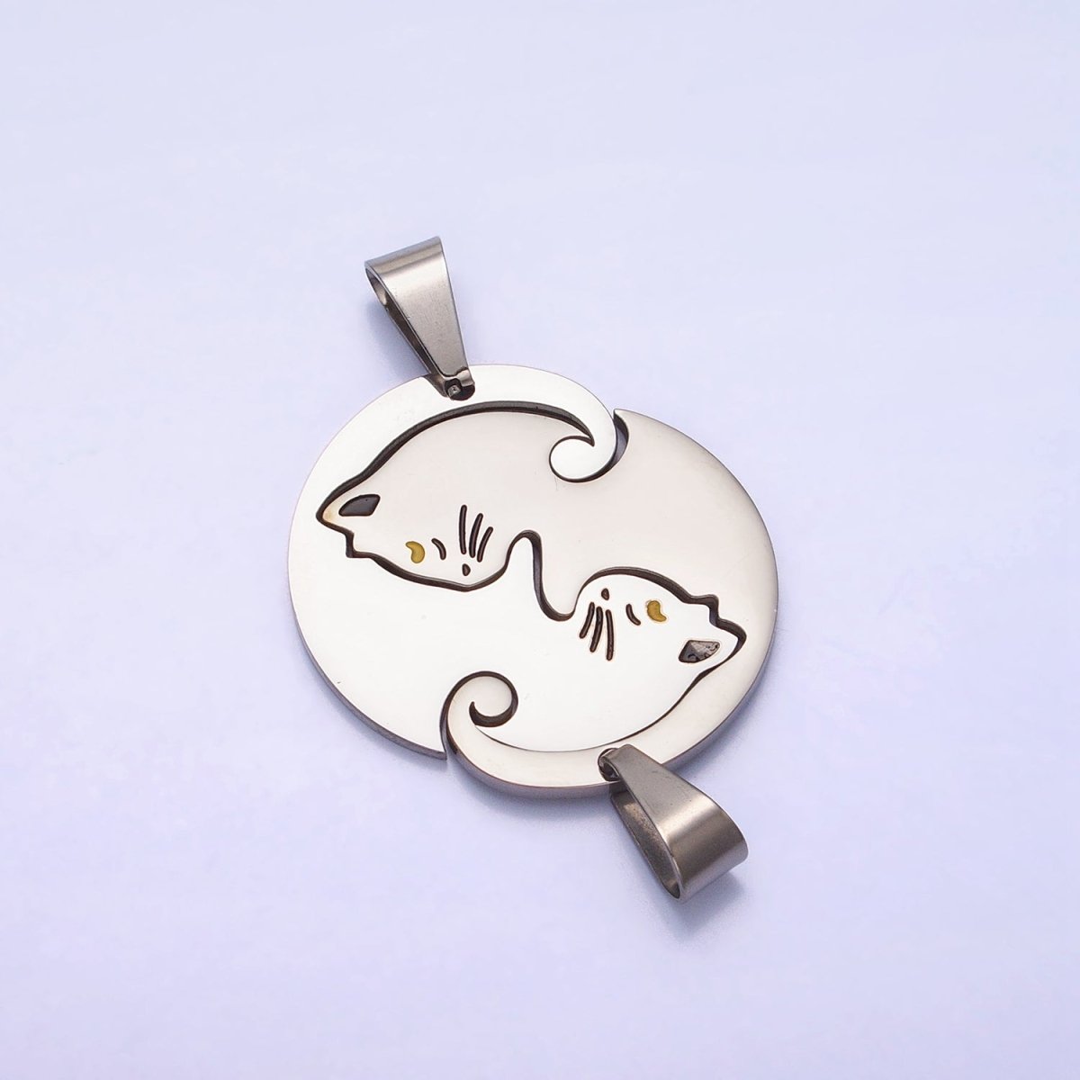 Stainless Steel Sleeping Kitty Cat Couple's Friendship Pendant Set in Gold & Silver | P-1122 - DLUXCA