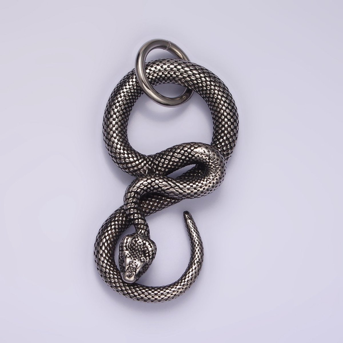 Stainless Steel Slithering Snake Serpent Oxidized Pendant | P1368 - DLUXCA