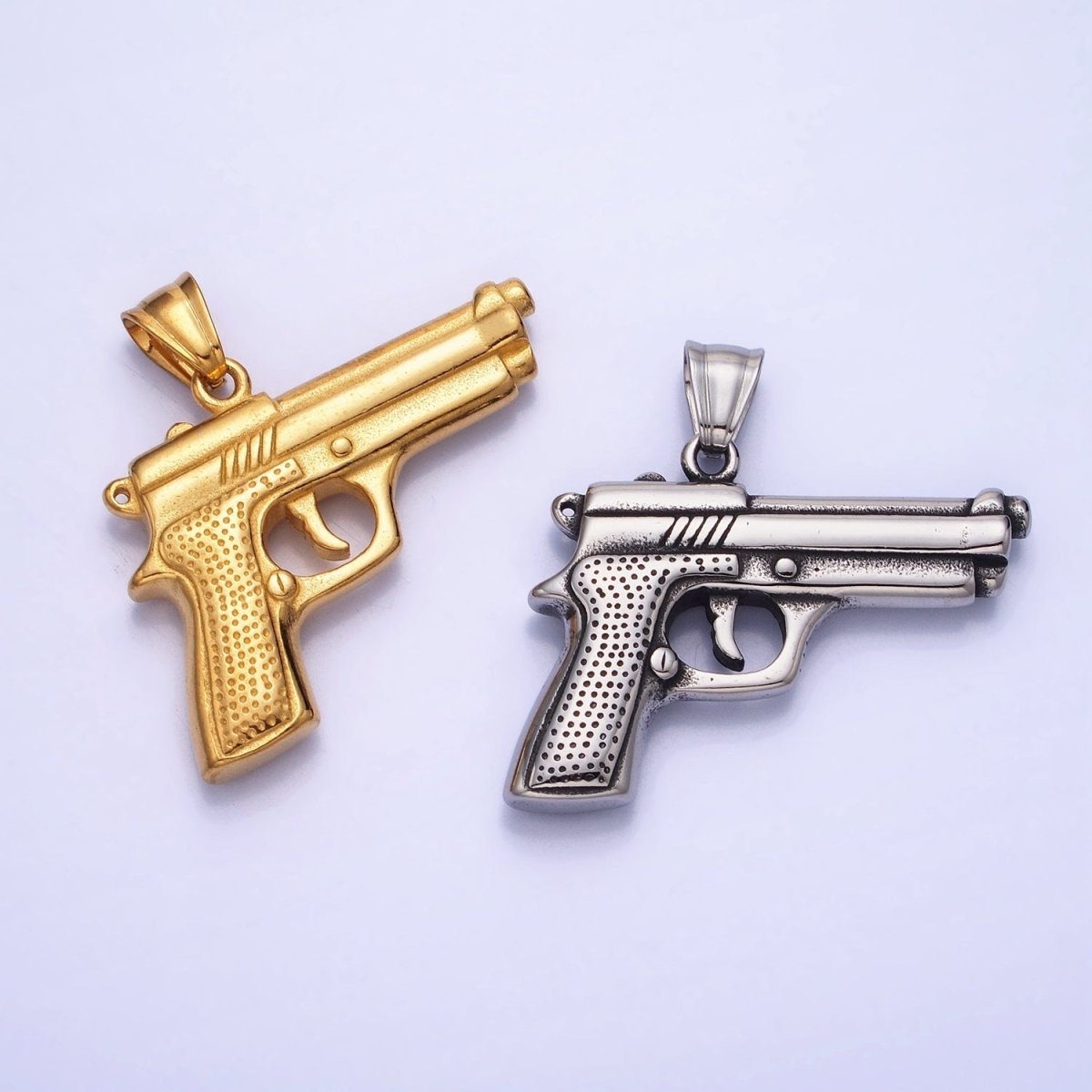 Stainless Steel Small Handgun Pistol Weapon Pendant in Gold & Silver | P-1108 - DLUXCA