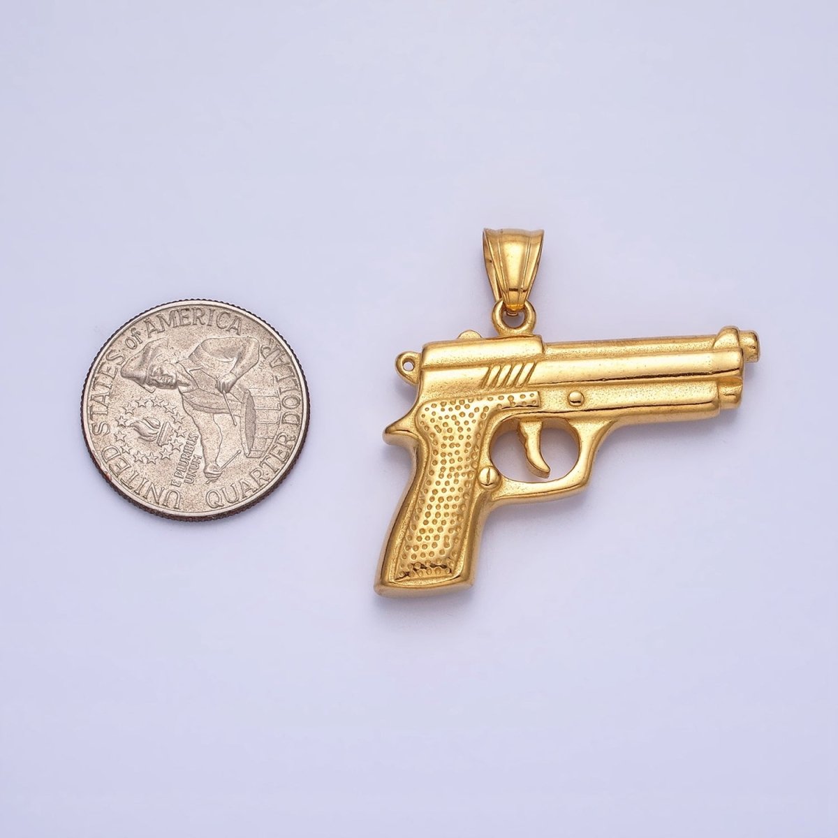 Stainless Steel Small Handgun Pistol Weapon Pendant in Gold & Silver | P-1108 - DLUXCA