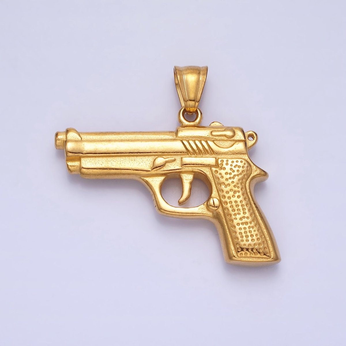 Stainless Steel Small Handgun Pistol Weapon Pendant in Gold & Silver | P-1108 - DLUXCA