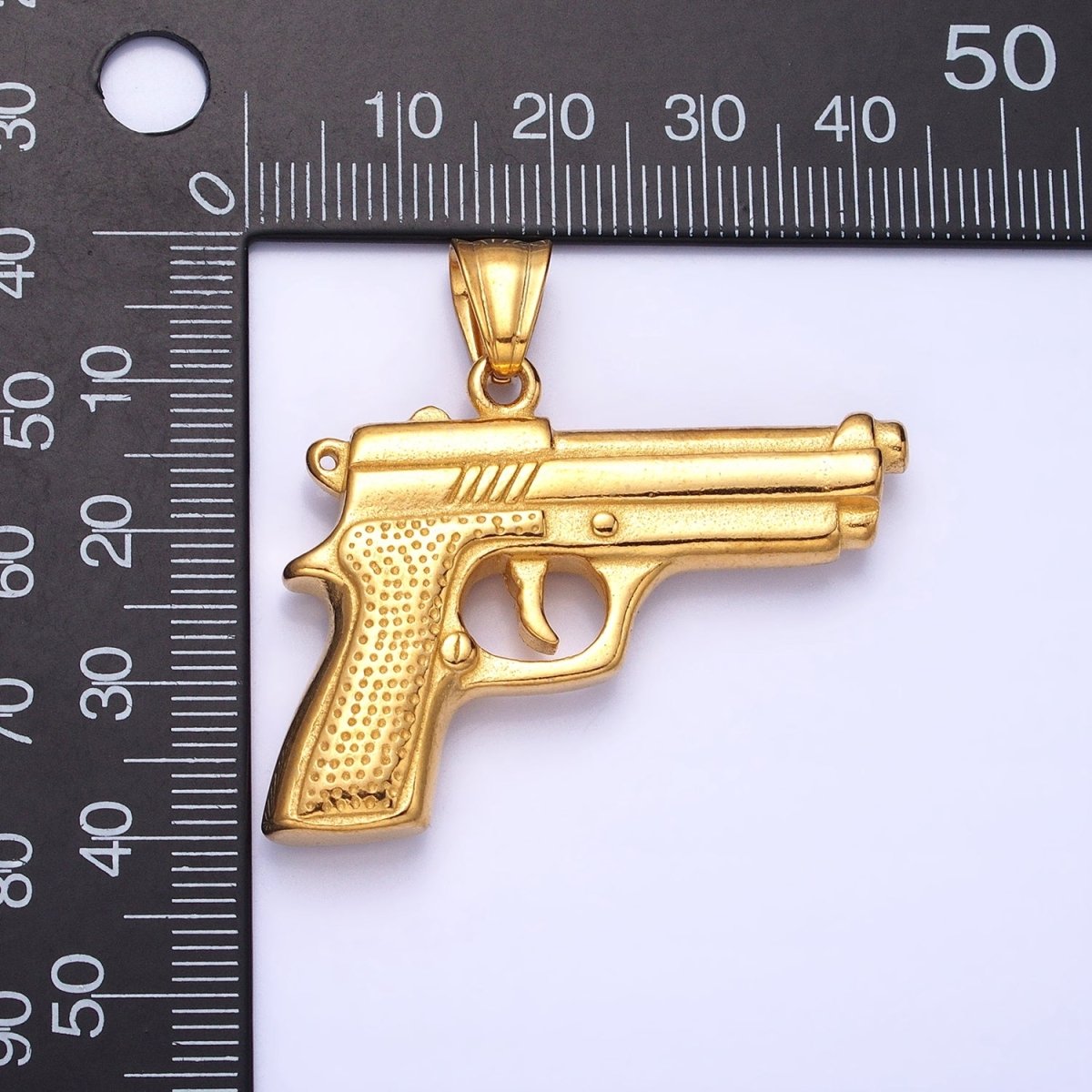 Stainless Steel Small Handgun Pistol Weapon Pendant in Gold & Silver | P-1108 - DLUXCA