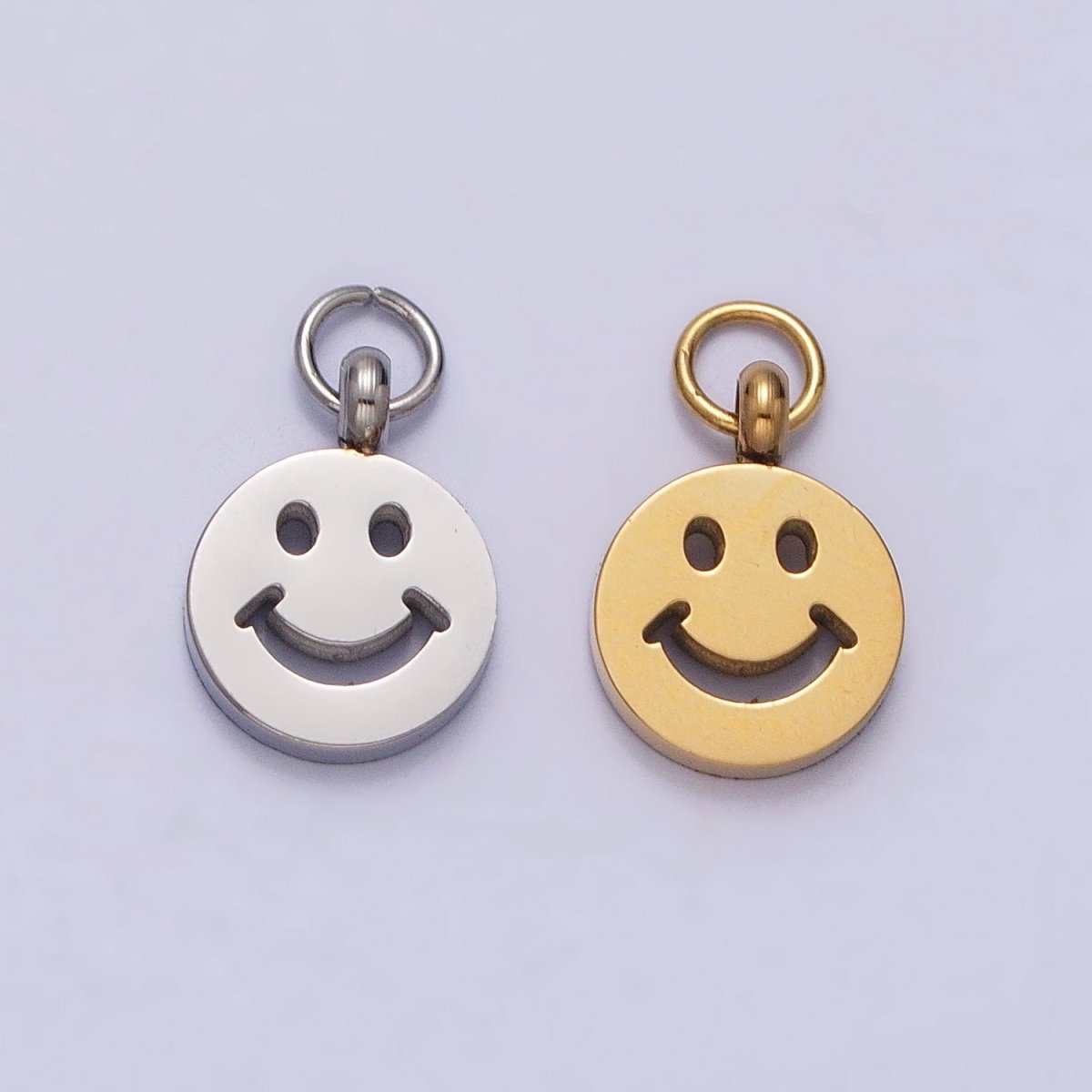 Stainless Steel Smiley Face 8mm, 12mm Round Charm in Gold & Silver | P-882 P-883 - DLUXCA