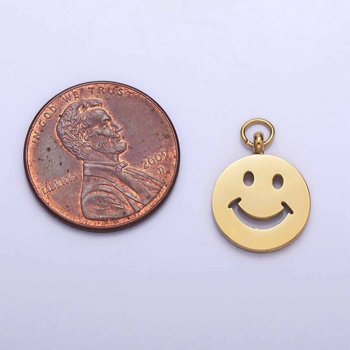Stainless Steel Smiley Face 8mm, 12mm Round Charm in Gold & Silver | P-882 P-883 - DLUXCA