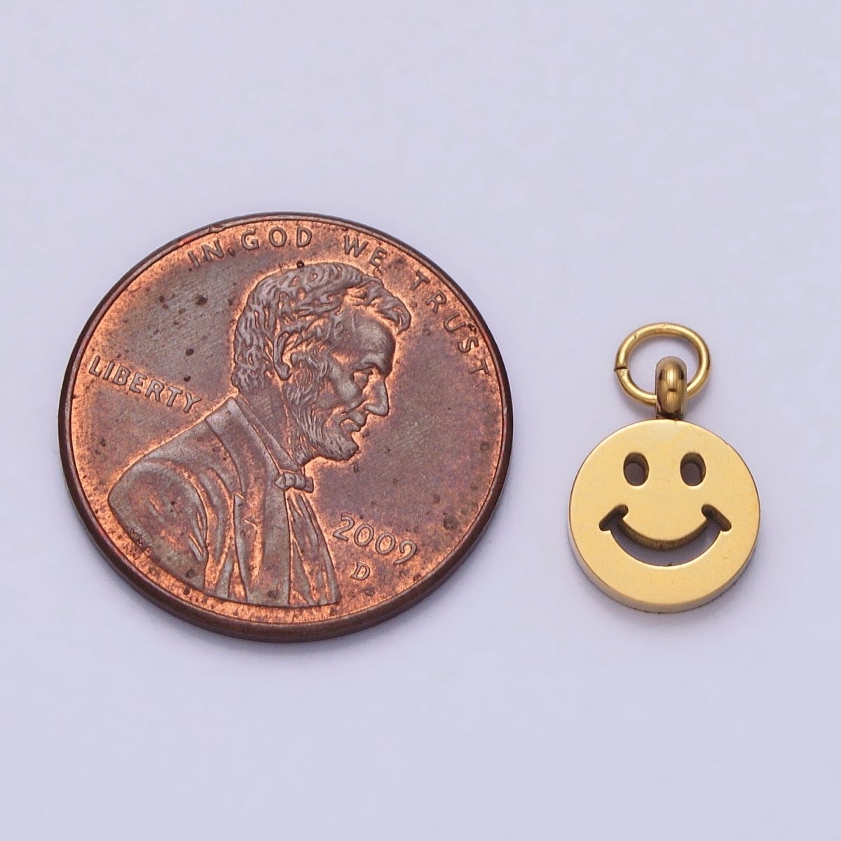 Stainless Steel Smiley Face 8mm, 12mm Round Charm in Gold & Silver | P-882 P-883 - DLUXCA