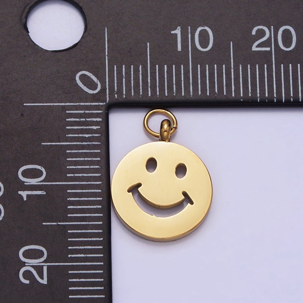 Stainless Steel Smiley Face 8mm, 12mm Round Charm in Gold & Silver | P-882 P-883 - DLUXCA