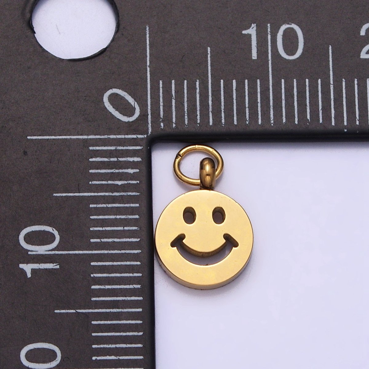 Stainless Steel Smiley Face 8mm, 12mm Round Charm in Gold & Silver | P-882 P-883 - DLUXCA