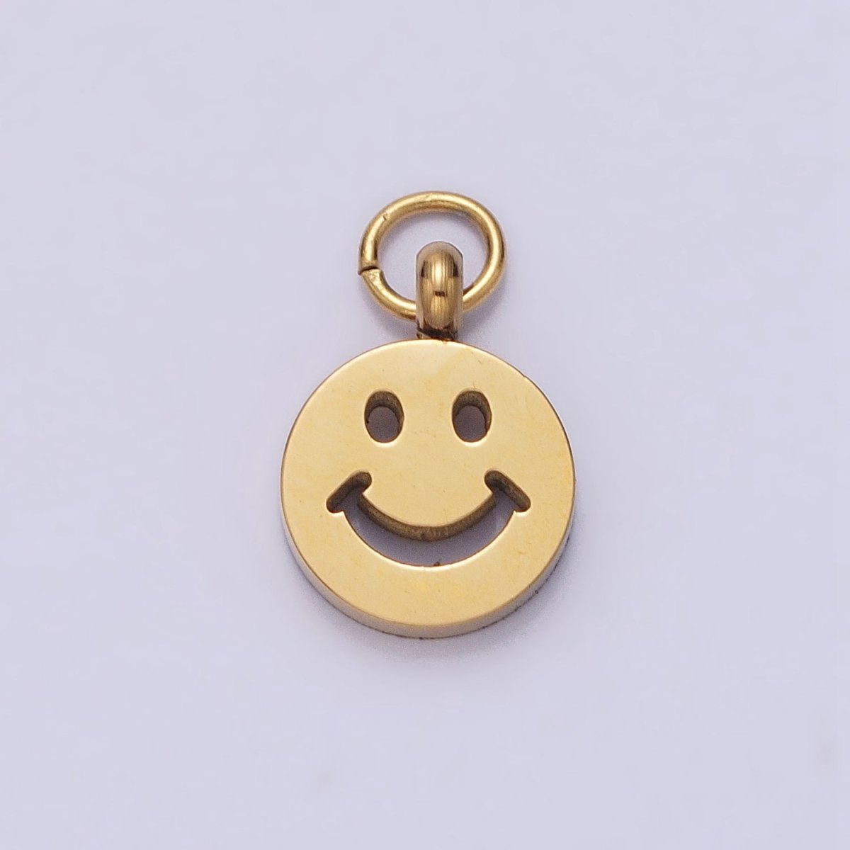 Stainless Steel Smiley Face 8mm, 12mm Round Charm in Gold & Silver | P-882 P-883 - DLUXCA