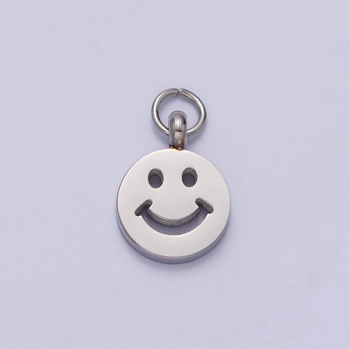 Stainless Steel Smiley Face 8mm, 12mm Round Charm in Gold & Silver | P-882 P-883 - DLUXCA