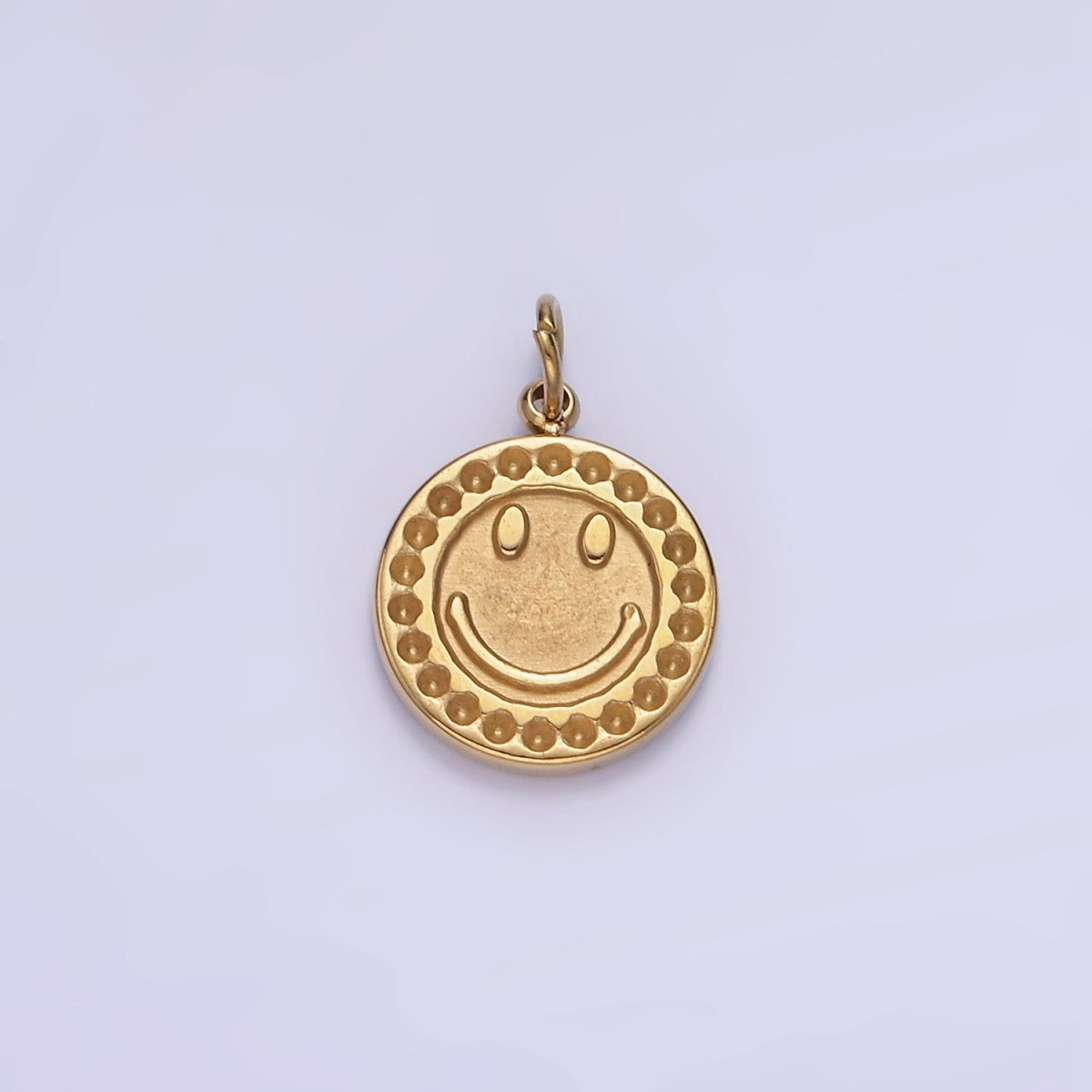 Stainless Steel Smiley Face Emotion Dented Round Bezel Charm | P950 - DLUXCA