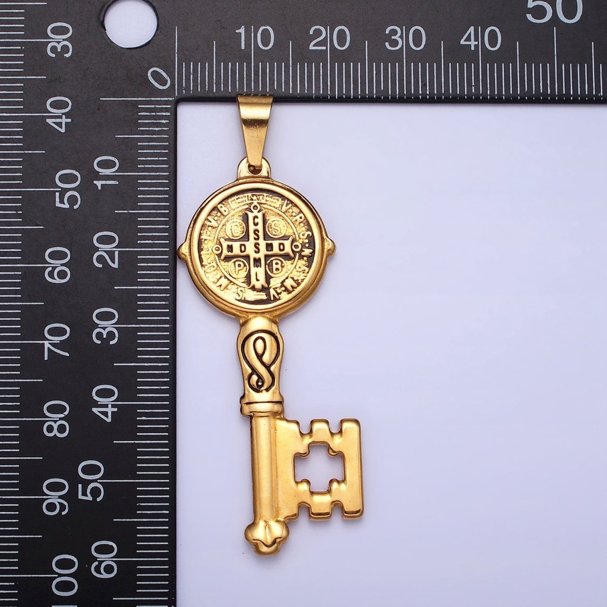 Stainless Steel SMQLIVB PAX VRSNSMV Saint Benedict Double Sided Engraved Key Pendant in Gold & Silver | P-1089 P-1090 - DLUXCA