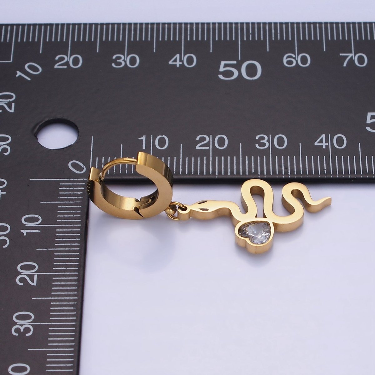 Stainless Steel Snake Serpent Animal Heart CZ Drop Huggie Earrings Set | AE457 - DLUXCA