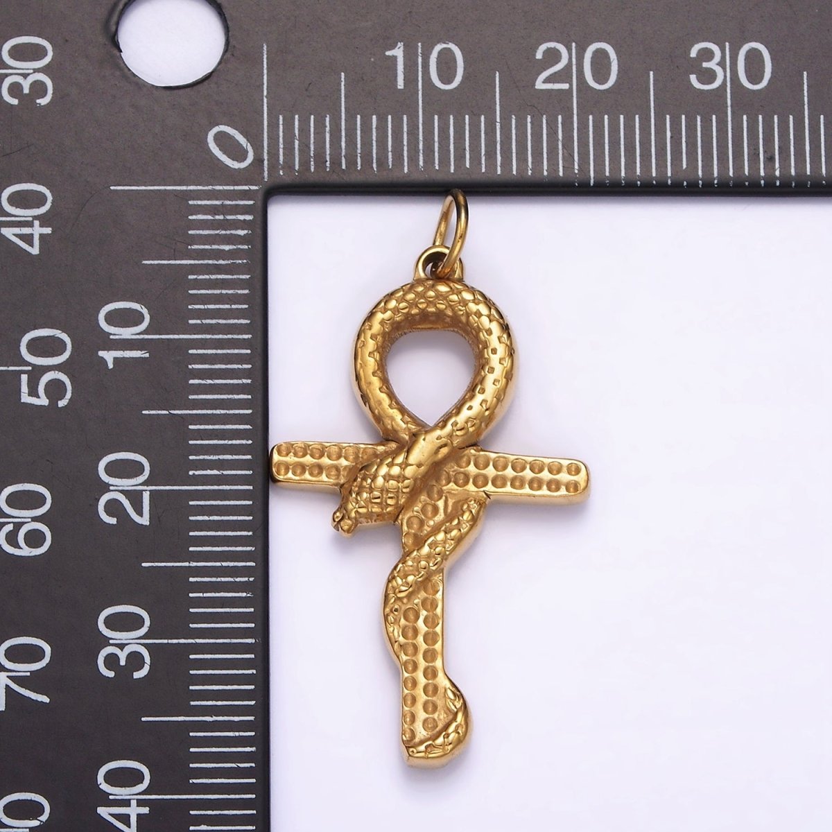 Stainless Steel Snake Serpent Animal Religious Ankh Cross Gold Charm | P1234 - DLUXCA