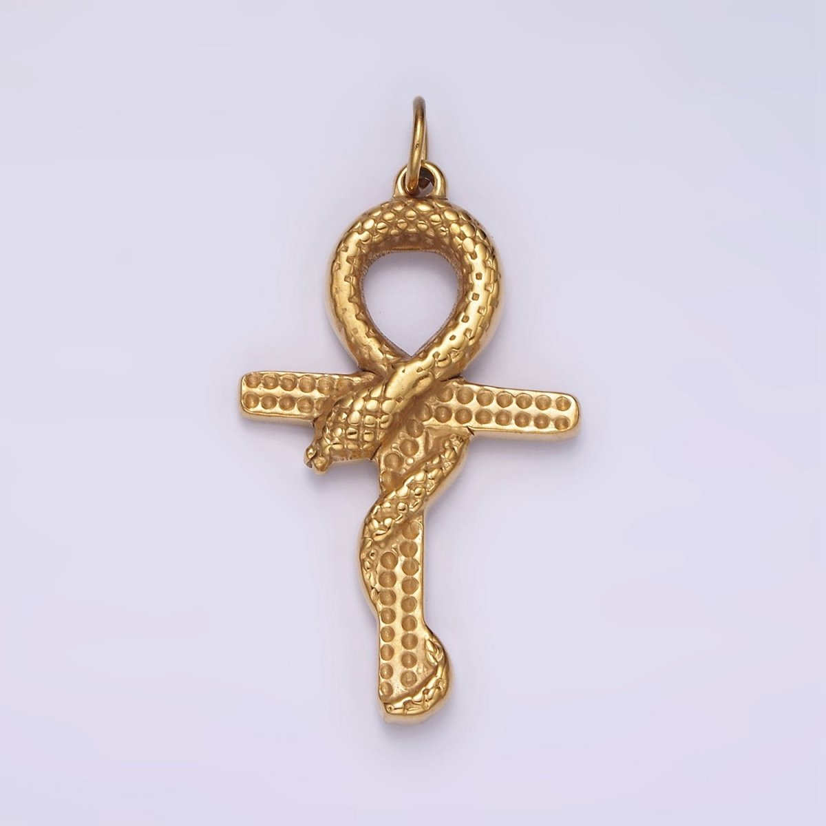 Stainless Steel Snake Serpent Animal Religious Ankh Cross Gold Charm | P1234 - DLUXCA