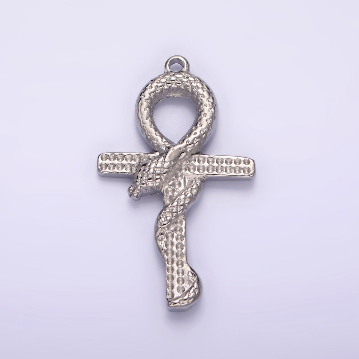 Stainless Steel Snake Serpent Animal Religious Ankh Cross Silver Charm | P1285 - DLUXCA