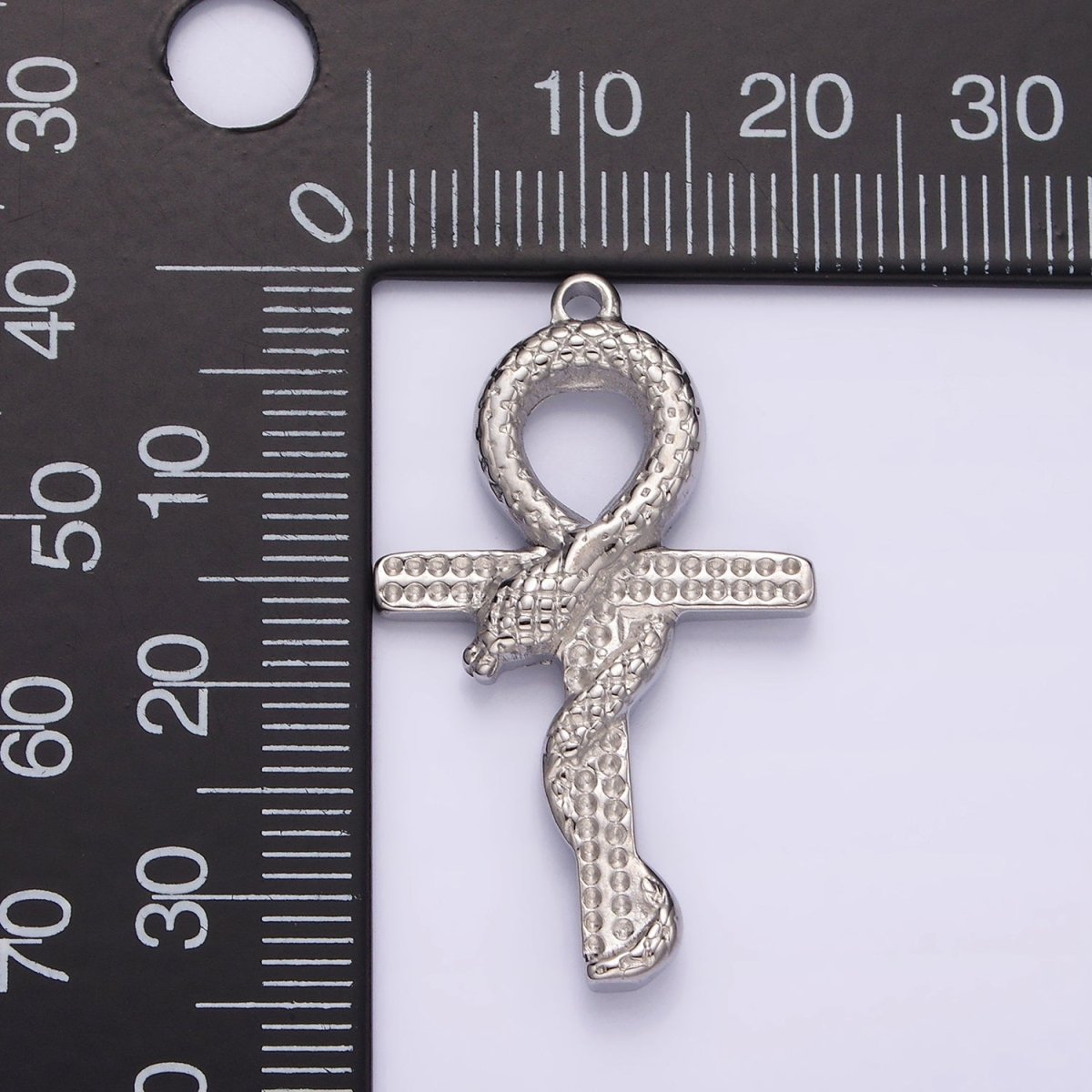 Stainless Steel Snake Serpent Animal Religious Ankh Cross Silver Charm | P1285 - DLUXCA