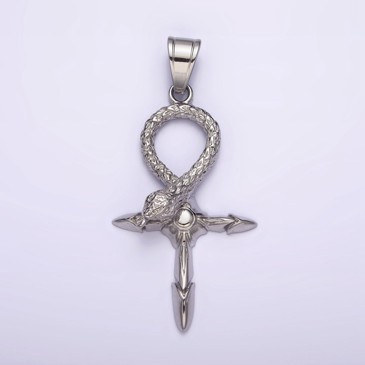 Stainless Steel Snake Serpent Sunburst Arrow Egyptian Ankh Cross Pendant J-746 - DLUXCA