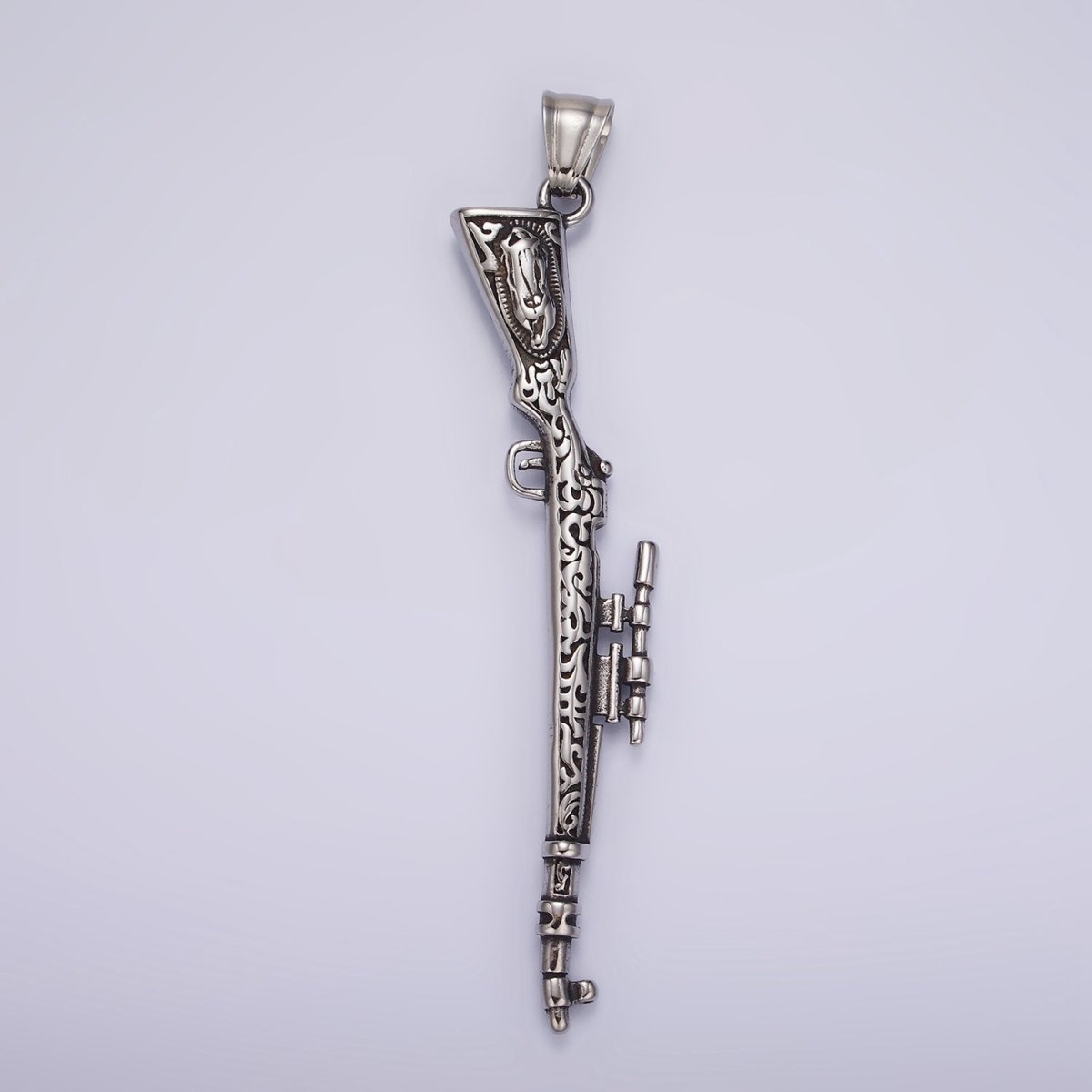 Stainless Steel Sniper Gun Charm Textured Men Jewelry Pendant | P1187 - DLUXCA