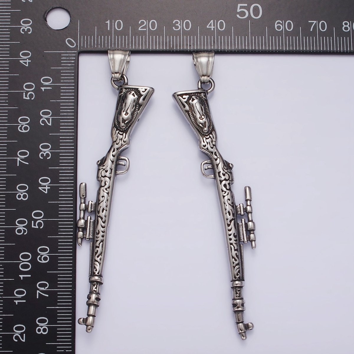 Stainless Steel Sniper Gun Charm Textured Men Jewelry Pendant | P1187 - DLUXCA