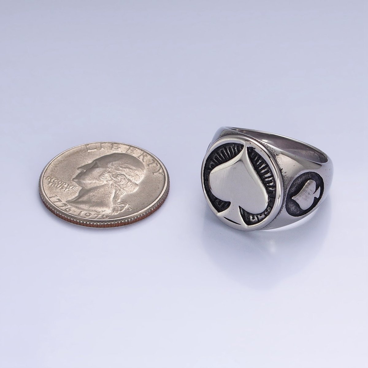 Stainless Steel Spade Card Symbol Round Signet Ring in Silver & Gold | O-1962 O-1963 O-1964 O-1965 - DLUXCA