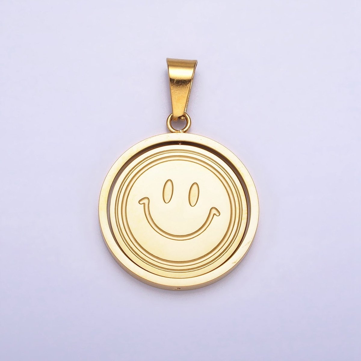 Stainless Steel Spinning Double Sided Smiley & Sad Face Pendant in Gold & Silver | P-1121 - DLUXCA