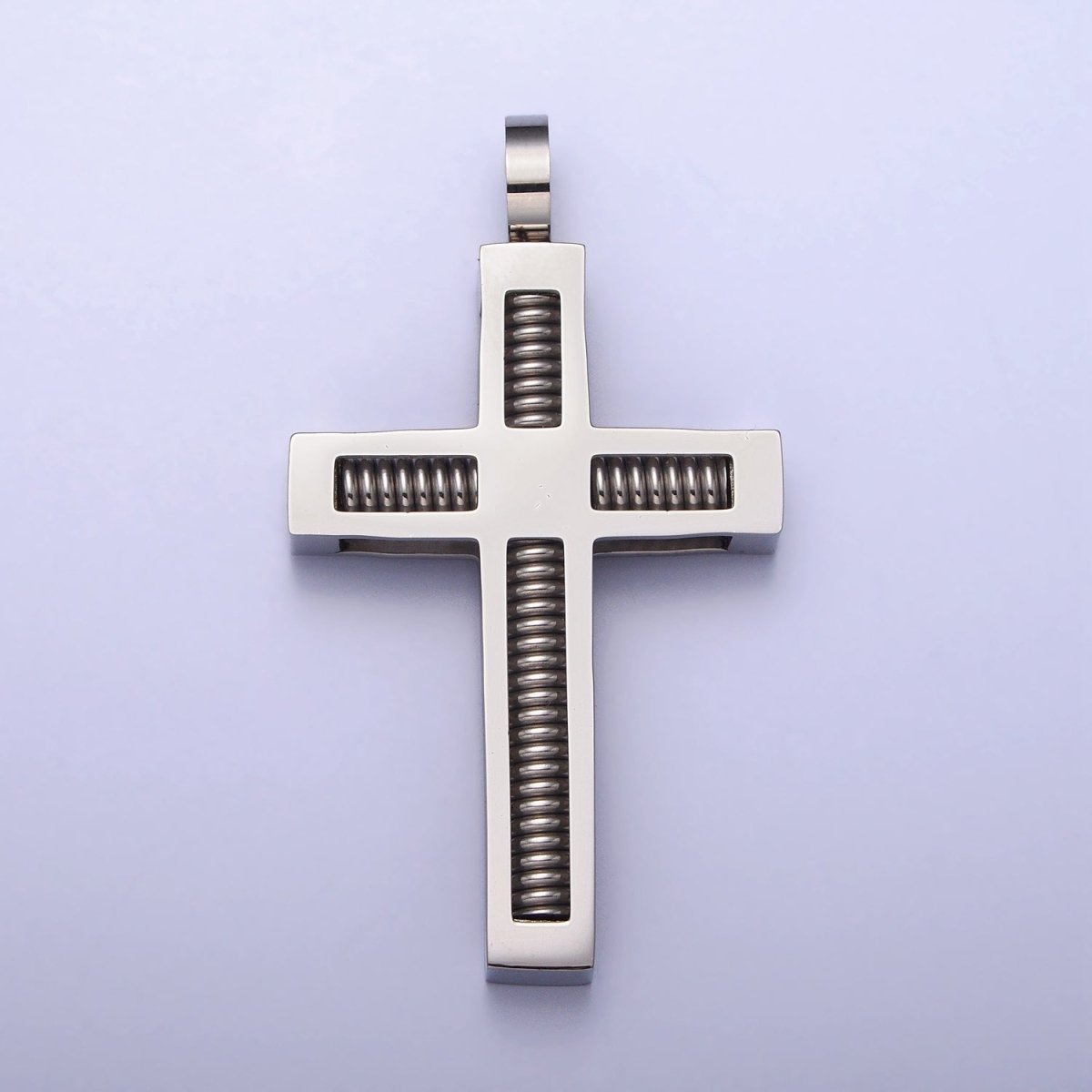 Stainless Steel Spring Coil Textured Latin Cross Pendant in Gold & Silver | P-1097 - DLUXCA