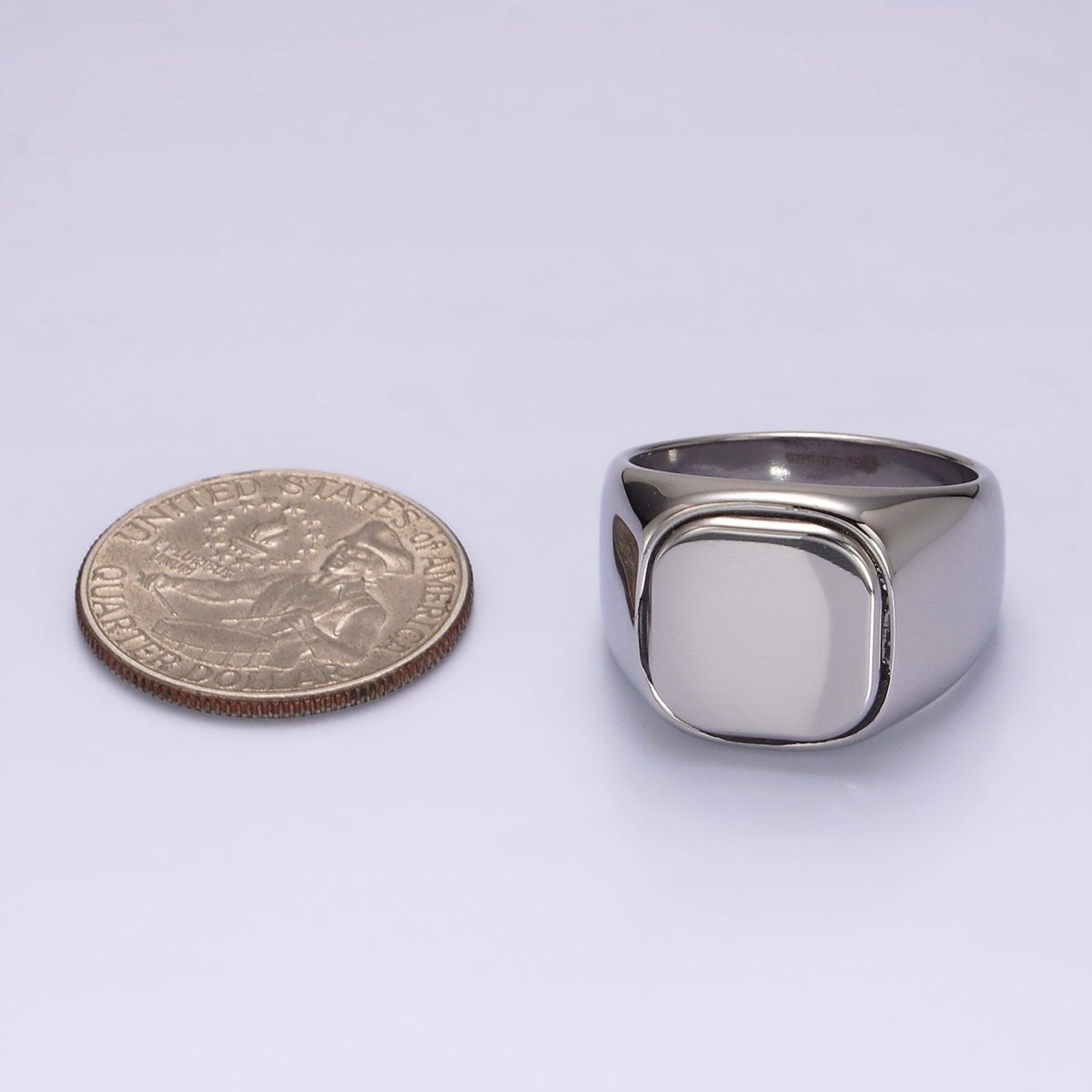 Stainless Steel Square Signet Minimalist Silver Ring | O1125 - O1127 - DLUXCA