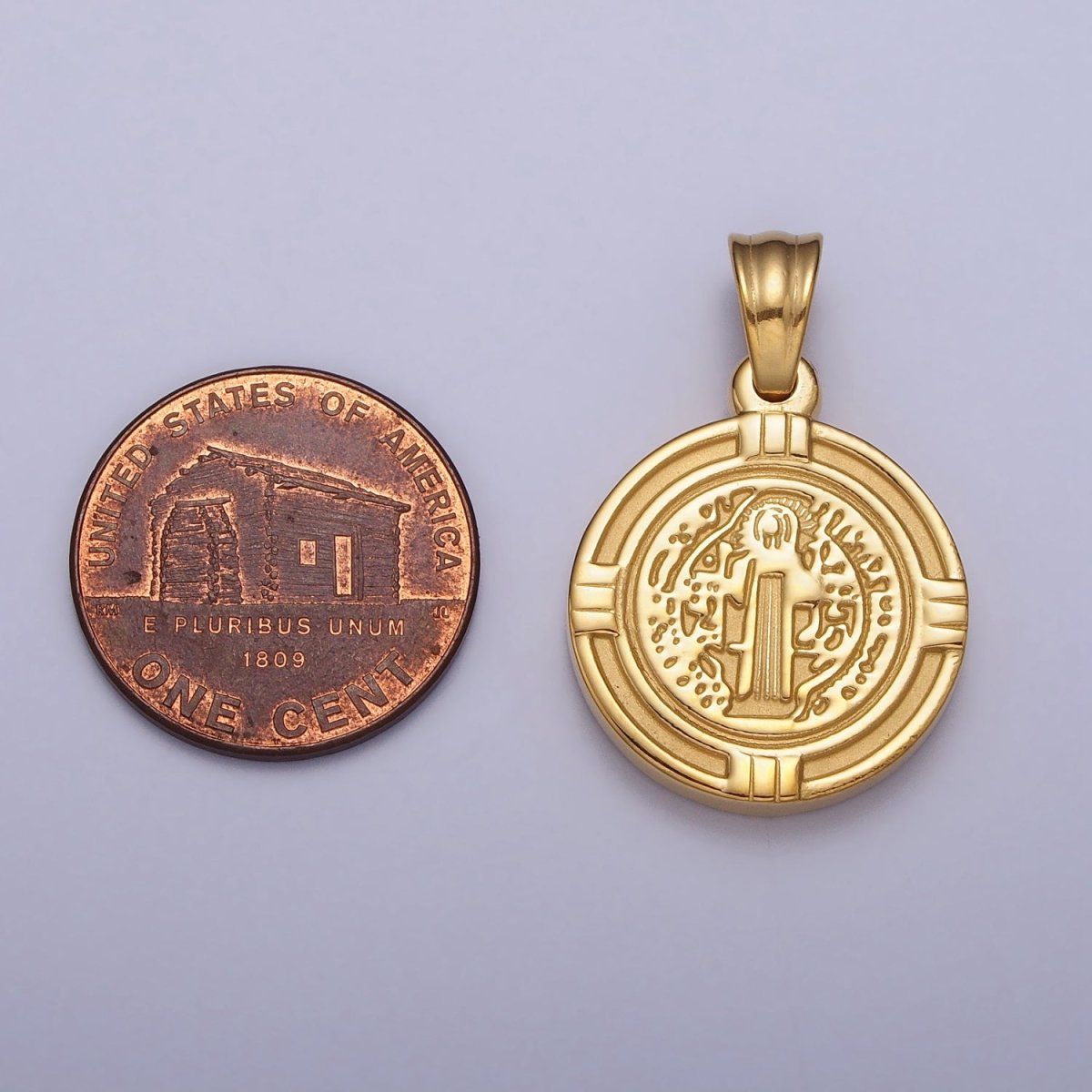 Stainless Steel St. Saint Benedict Double Sided SMQLIVB PAX VRSNSMV Pendant in Gold & Silver | P-1077 - DLUXCA
