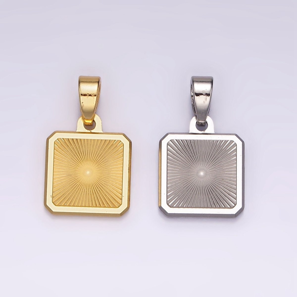 Stainless Steel Sunburst Edged Square Minimalist Pendant in Gold & Silver | P865 - DLUXCA