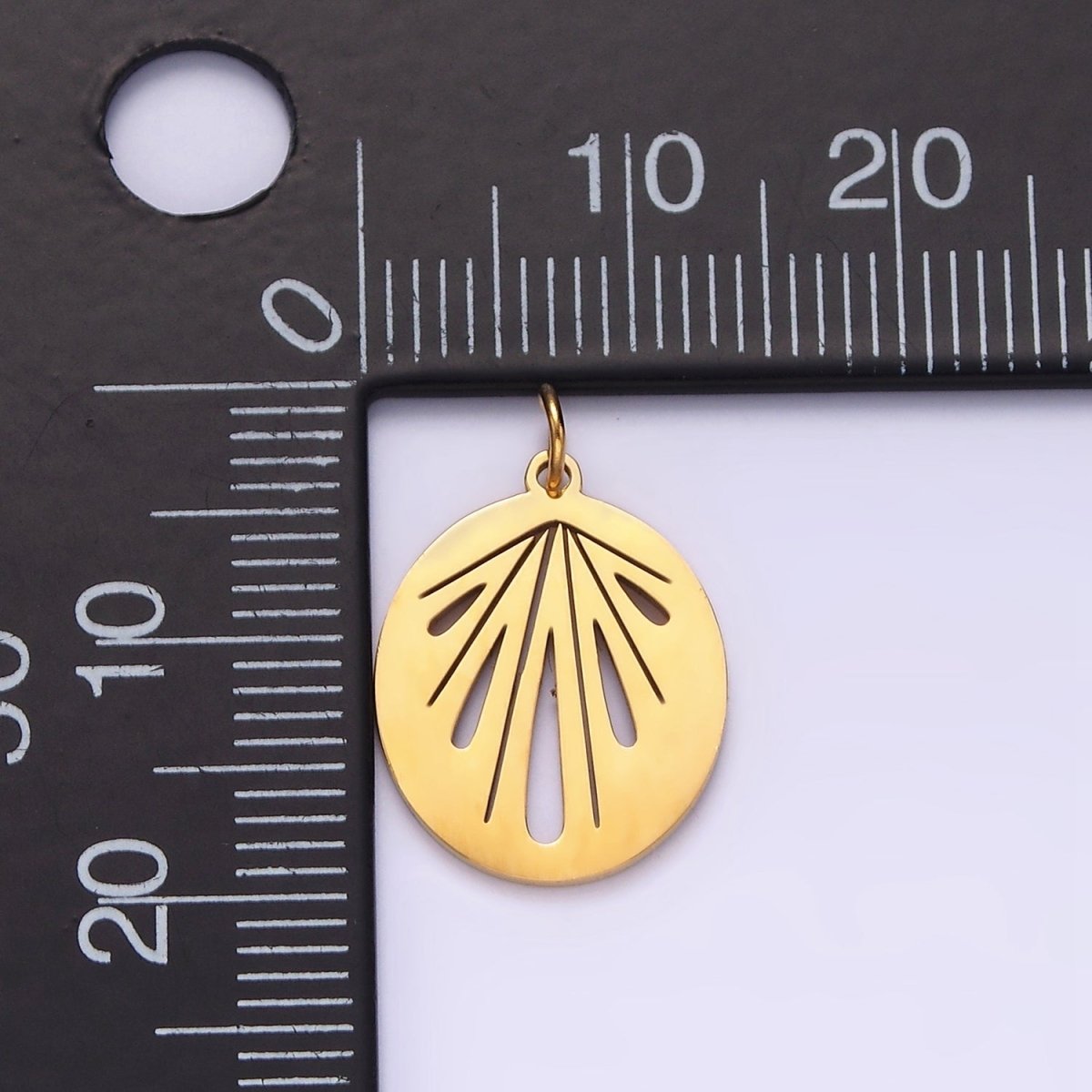 Stainless Steel Sunburst Geometric Teardrop Lined Open Oval Charm | P1359 - DLUXCA