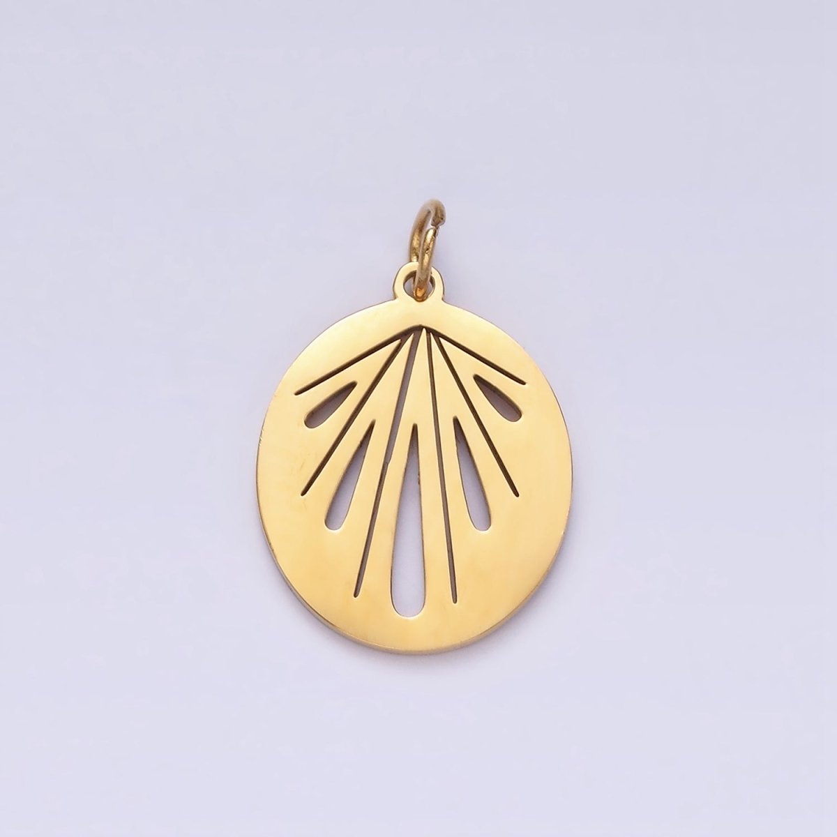 Stainless Steel Sunburst Geometric Teardrop Lined Open Oval Charm | P1359 - DLUXCA