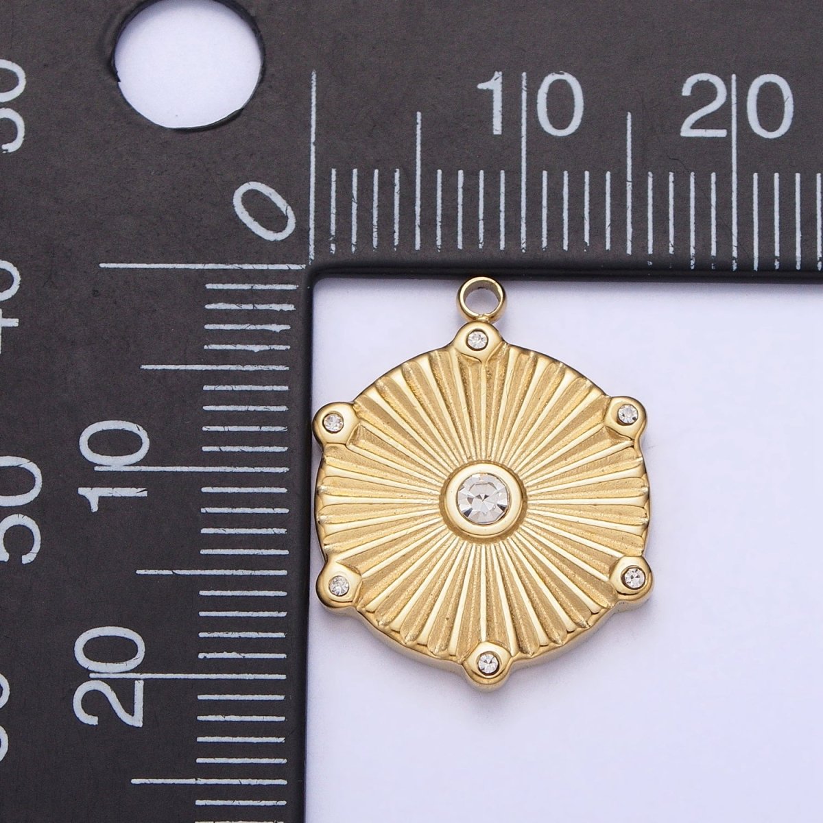Stainless Steel Sunburst Round Clear CZ Hexagonal Geometric Charm in Gold & Silver | P-886 - DLUXCA