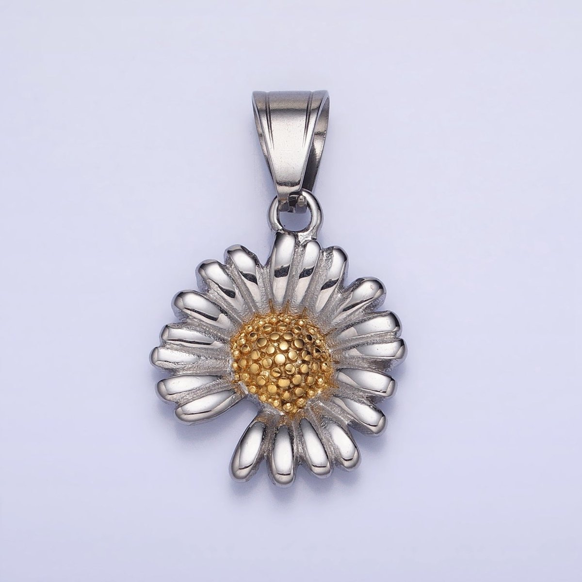Stainless Steel Sunflower Nature Plant Mixed Metal Pendant | P1155 - DLUXCA