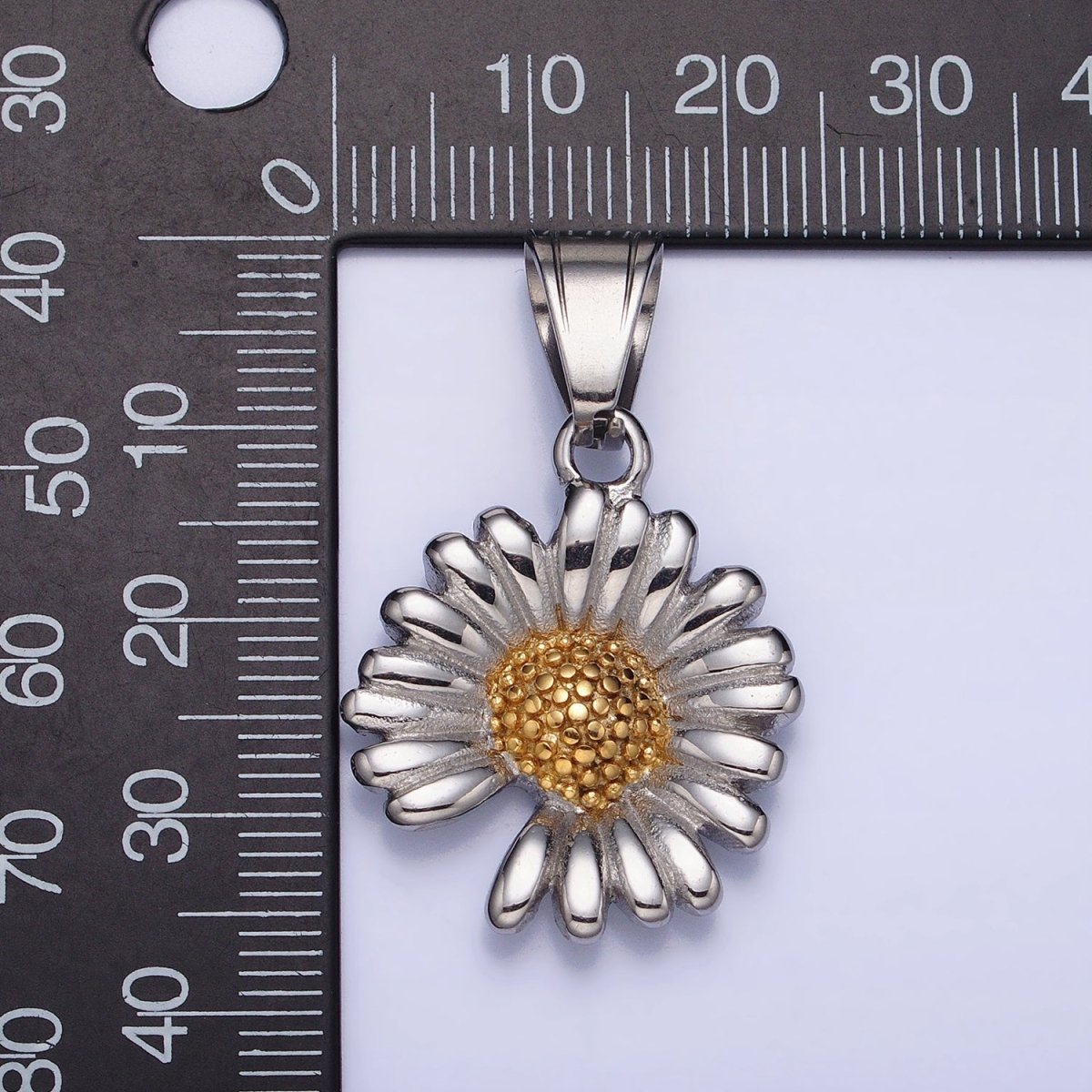 Stainless Steel Sunflower Nature Plant Mixed Metal Pendant | P1155 - DLUXCA