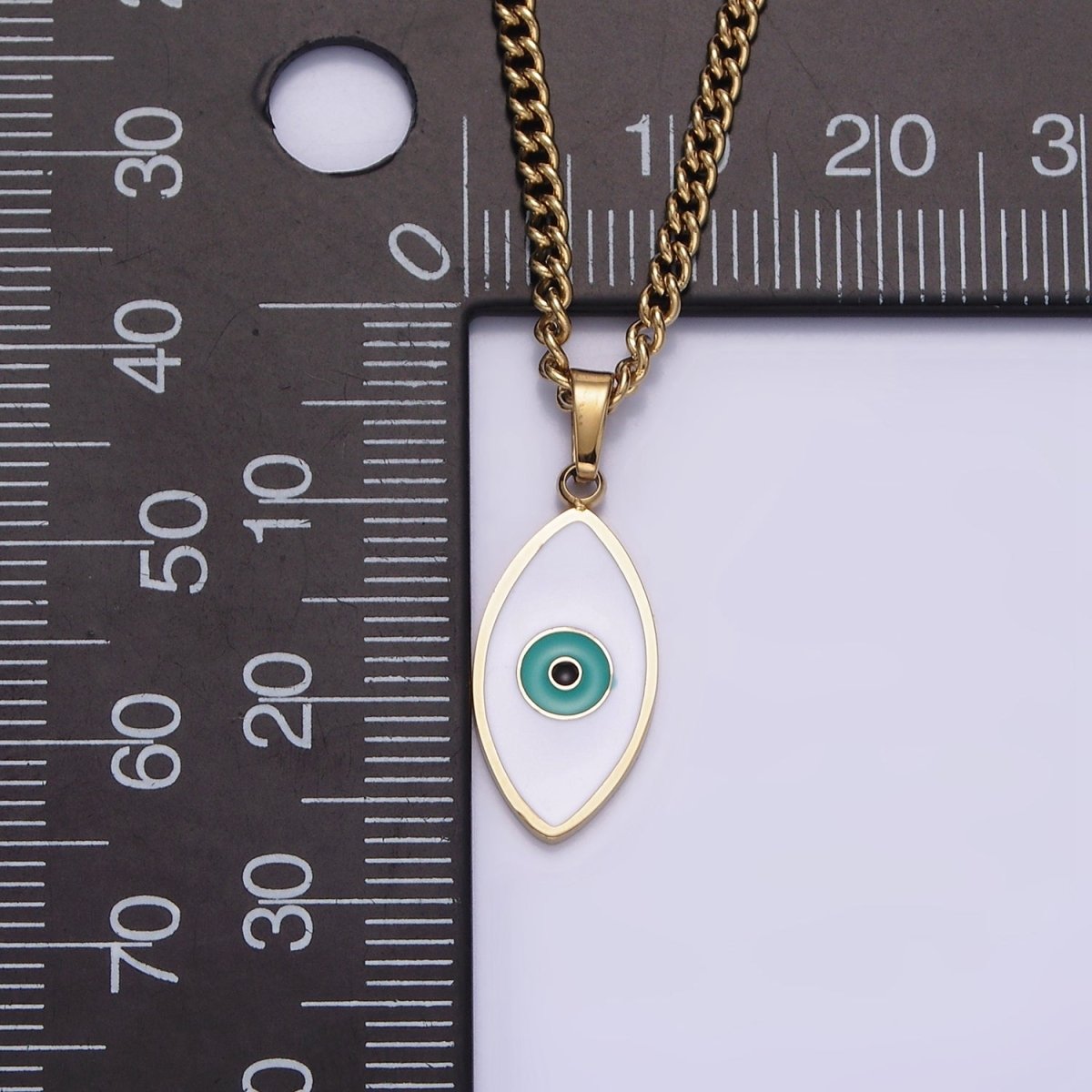 Stainless Steel Teal Evil Eyed Enamel Pendant 17 Inch Curb Chain Necklace | WA-2056 Clearance Pricing - DLUXCA