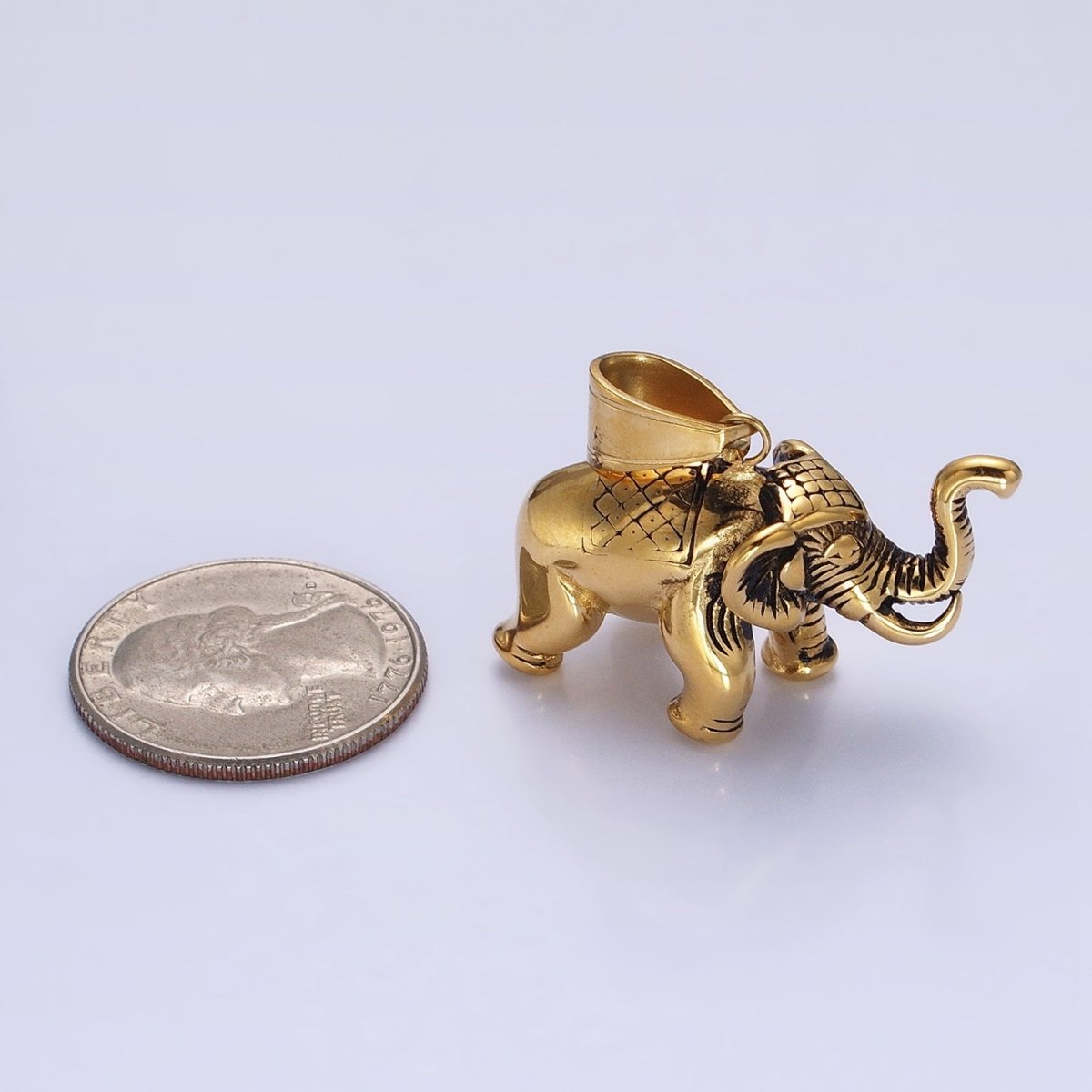 Stainless Steel Textured Circus Elephant Pendant in Gold & Silver | P-1110 - DLUXCA