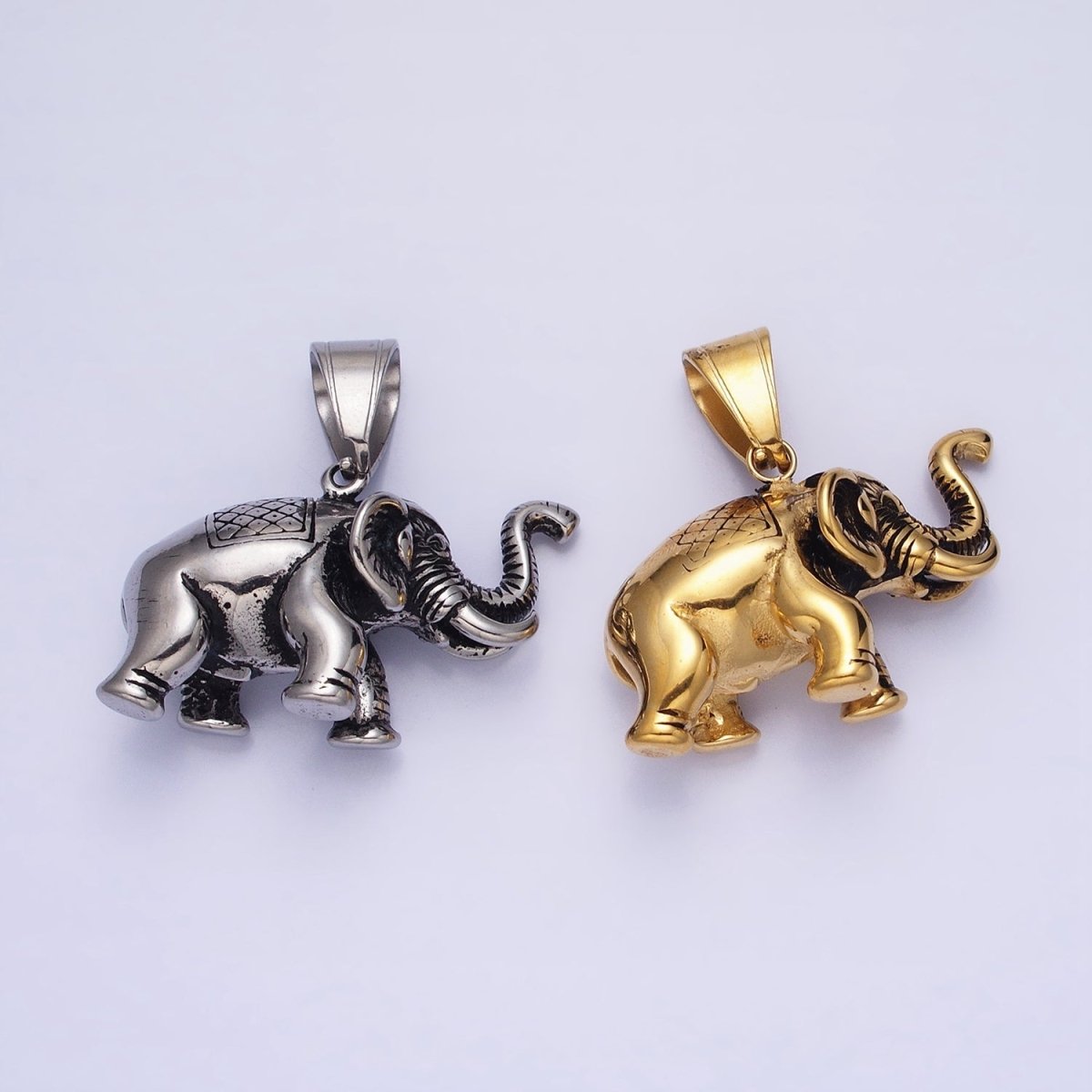 Stainless Steel Textured Circus Elephant Pendant in Gold & Silver | P-1110 - DLUXCA