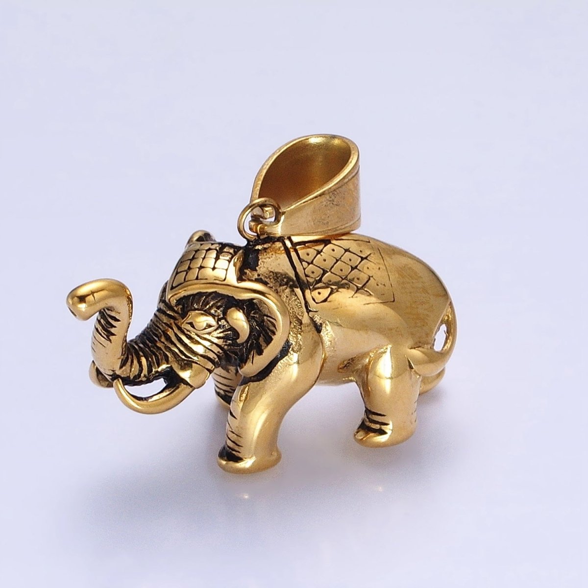 Stainless Steel Textured Circus Elephant Pendant in Gold & Silver | P-1110 - DLUXCA