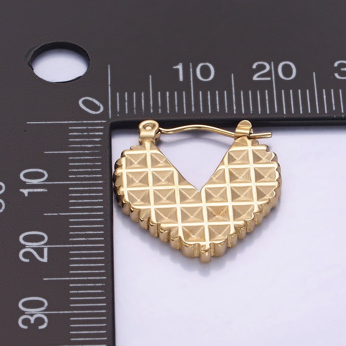 Stainless Steel Textured Edged Heart Latch Hoop Earrings | AB1149 - DLUXCA