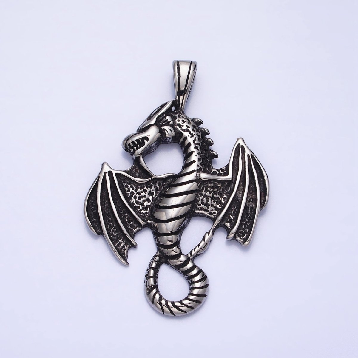 Stainless Steel Textured Winged Dragon Pendant in Gold & Silver P-1148 - DLUXCA