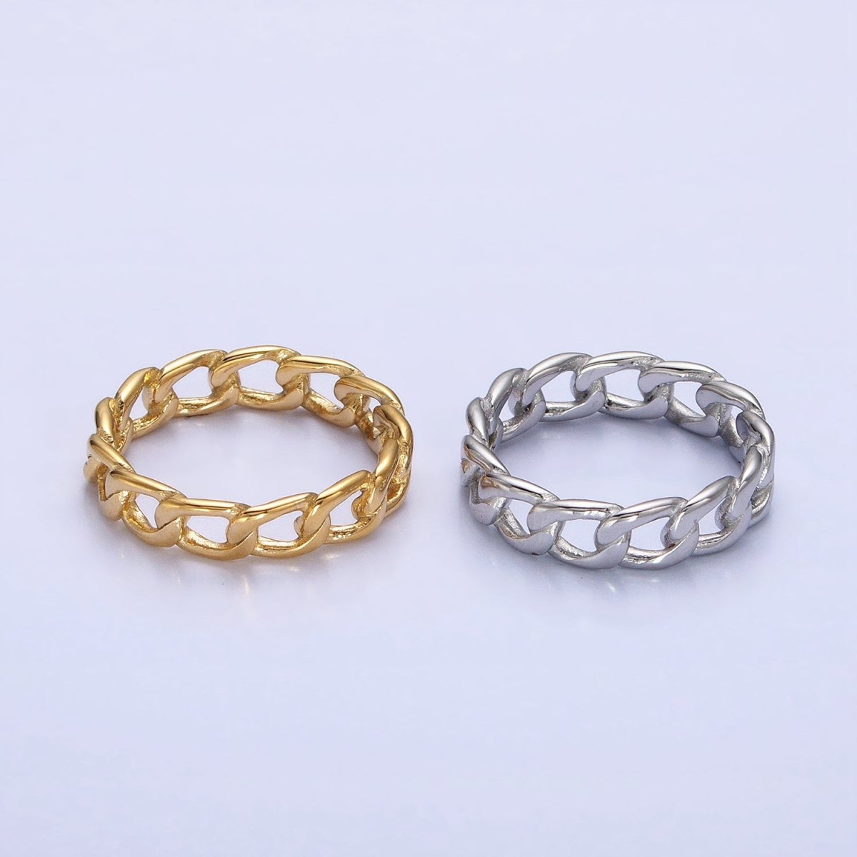 Stainless Steel Thin Curb Chain Link Ring in Gold & Silver | O-1673~O-1680 - DLUXCA